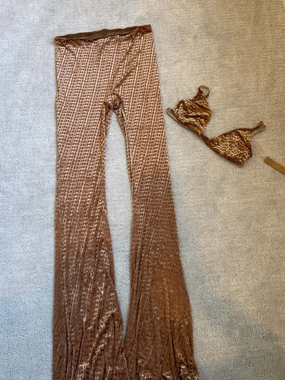 SKIMS Velvet Flared Leggings and triangle bralette in chai, size medium